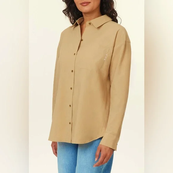 Scotch & Soda Oversized Button-Down Long-sleeved Tan Neutral Shirt Sz‎ Large NWT - Picture 5 of 11